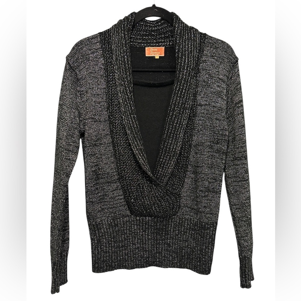 Vintage Jeune Jeunesse Black/Silver Metallic Knit Sweater with Draped Neck